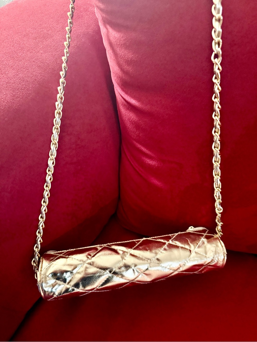Gold Quilted Chain-Strap Crossbody Bag - Women's Metallic Shoulder Purse